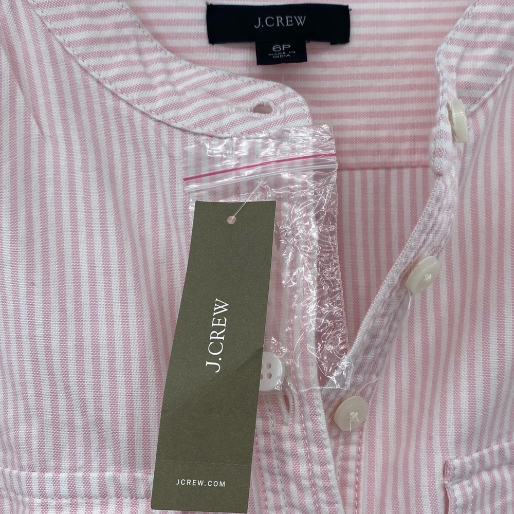 J.Crew Pink White Pin Stripe Long sleeve Shirt Dress bow tie belt size 6p - Picture 11 of 13